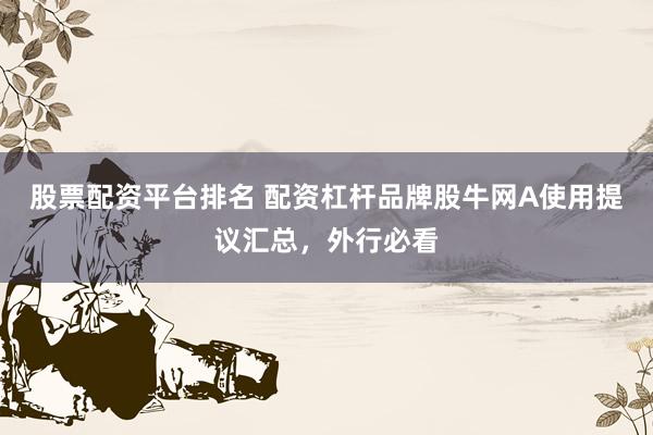 股票配资平台排名 配资杠杆品牌股牛网A使用提议汇总，外行必看