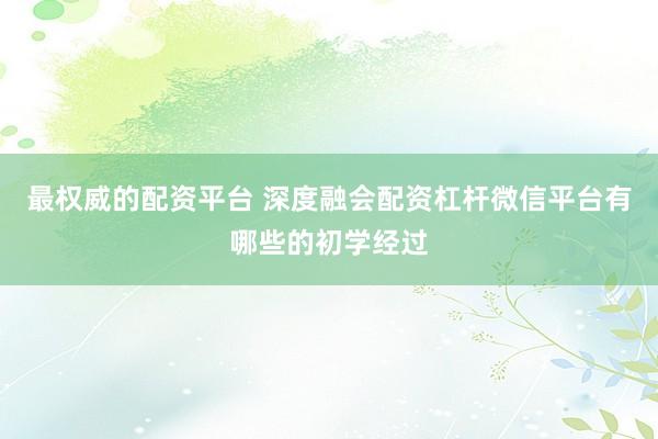 最权威的配资平台 深度融会配资杠杆微信平台有哪些的初学经过
