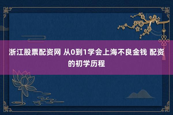 浙江股票配资网 从0到1学会上海不良金钱 配资的初学历程