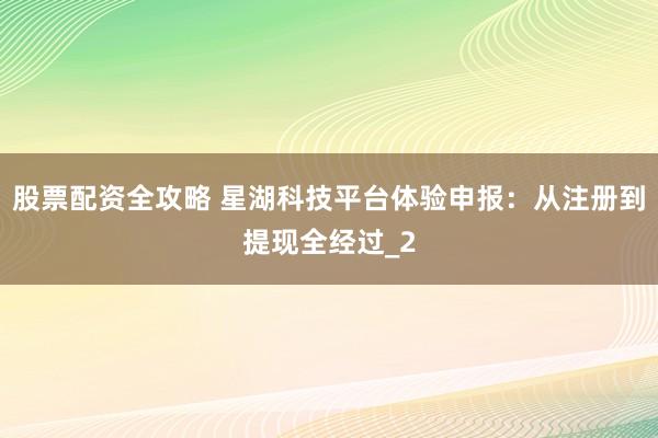 股票配资全攻略 星湖科技平台体验申报：从注册到提现全经过_2